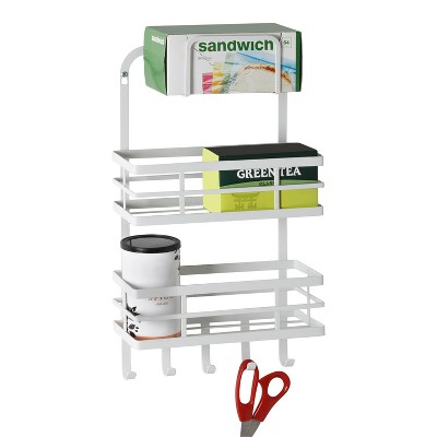 White Powder-Coated Metal Over-Cabinet Door Organizer with Hooks