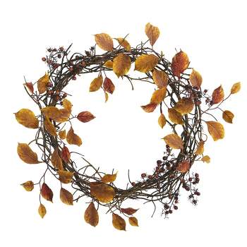Nearly Natural 19” Harvest Leaf, Berries and Twig Artificial Wreath