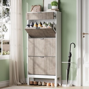 Shoe Storage Cabinet with 3 Flip Drawers, Entryway Cabinet with Adjustable Shelves , Space-Saving Narrow Shoe Rack for Entryway, Hallway - 1 of 4