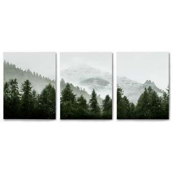Americanflat Botanical Landscape Green Mountain Mural By Tanya Shumkina Triptych Wall Art - Set Of 3 Canvas Prints