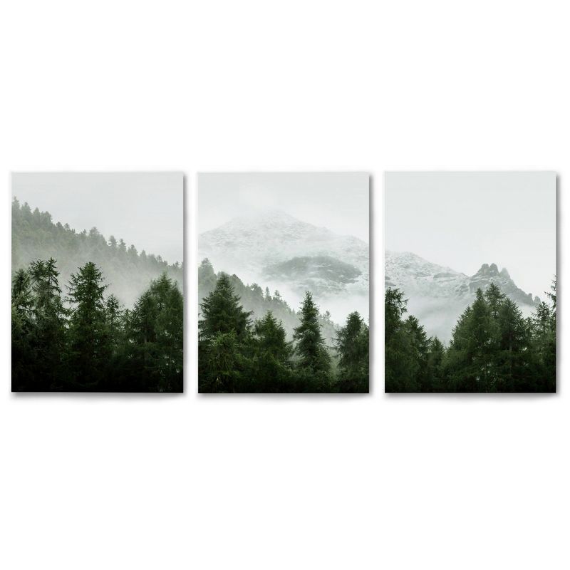 Americanflat Botanical Landscape Green Mountain Mural By Tanya Shumkina Triptych Wall Art - Set Of 3 Canvas Prints, 1 of 7