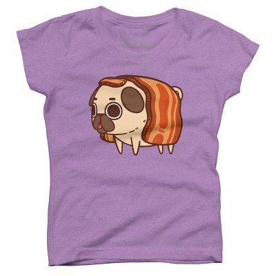 Girl's Design By Humans Puglie Bacon Strip By Puglie T-Shirt