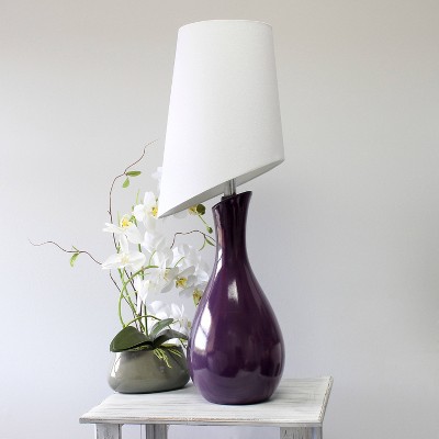 Curved Ceramic Table Lamp with Asymmetrical White Fabric Shade - Elegant Designs: Modern Bedroom & Office Decor