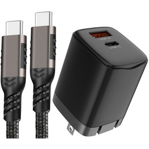 USB-C Phone Charger Combo, Nakedcellphone 20W Dual Port Wall Charger and Rugged Cable (Short 8.5 Inch Cord) for Cell Phone, iPhone, Tablet - 1 of 4