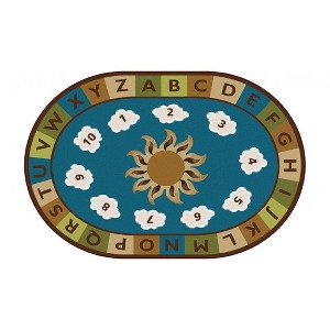 Kids Learning Rug with Sunny Day Design Alphabet Border and Number Clouds, Oval - 1 of 4
