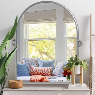Lirago Arch Metal Wall Mirror with Tilted Frame Vanity Mirror Decor Mirror 36*24 Silver