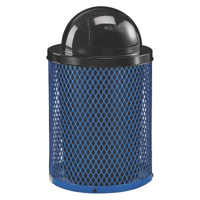 Outdoor Diamond Steel Trash Can, 36 gal, Dome Lid, Blue