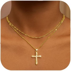 Gold Plated Cross Necklace for Women, Dainty Cubic Zirconia Faith Jewelry Gift - 1 of 4