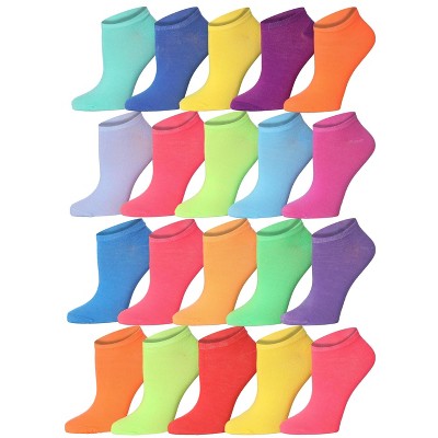 Tipi Toe Women's 20 Pairs Vivid Rainbow Delight Solid Color Palette Cyan Yellow Green Low Cut/No Show Socks