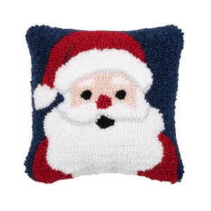 C&F Home 8" x 8" Christmas Santa Wishes Santa Face on Black Background Small Petite Accent Hooked Pillow - 1 of 4
