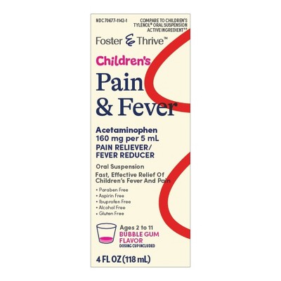 Foster & Thrive Children's Pain & Fever, Bubble Gum Flavor, 4 Oz