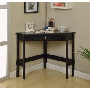 Kings Brand Furniture Wood Corner Desk with Drawer (Black) - 1 of 4
