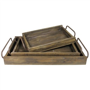 HomeRoots Set of Three Dark Brown Wood Trays With Handles - 1 of 4