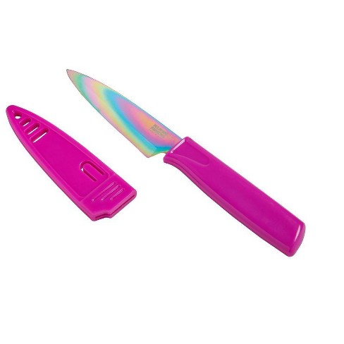 Kuhn Rikon Colori Non-Stick Straight Paring Knife with Safety Sheath, 4  inch, Pink