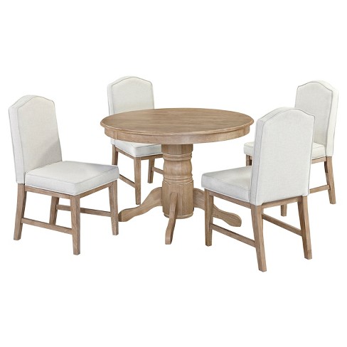 Set Of 5 Michael 42 Round Dining Table, Whitewash Dining Room Table And Chairs