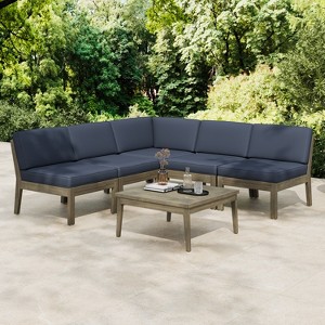 Christopher Knight Home Caelis Rustic 6 Piece Patio Acacia Wood Slatted Seating Set with Cushions - 1 of 4