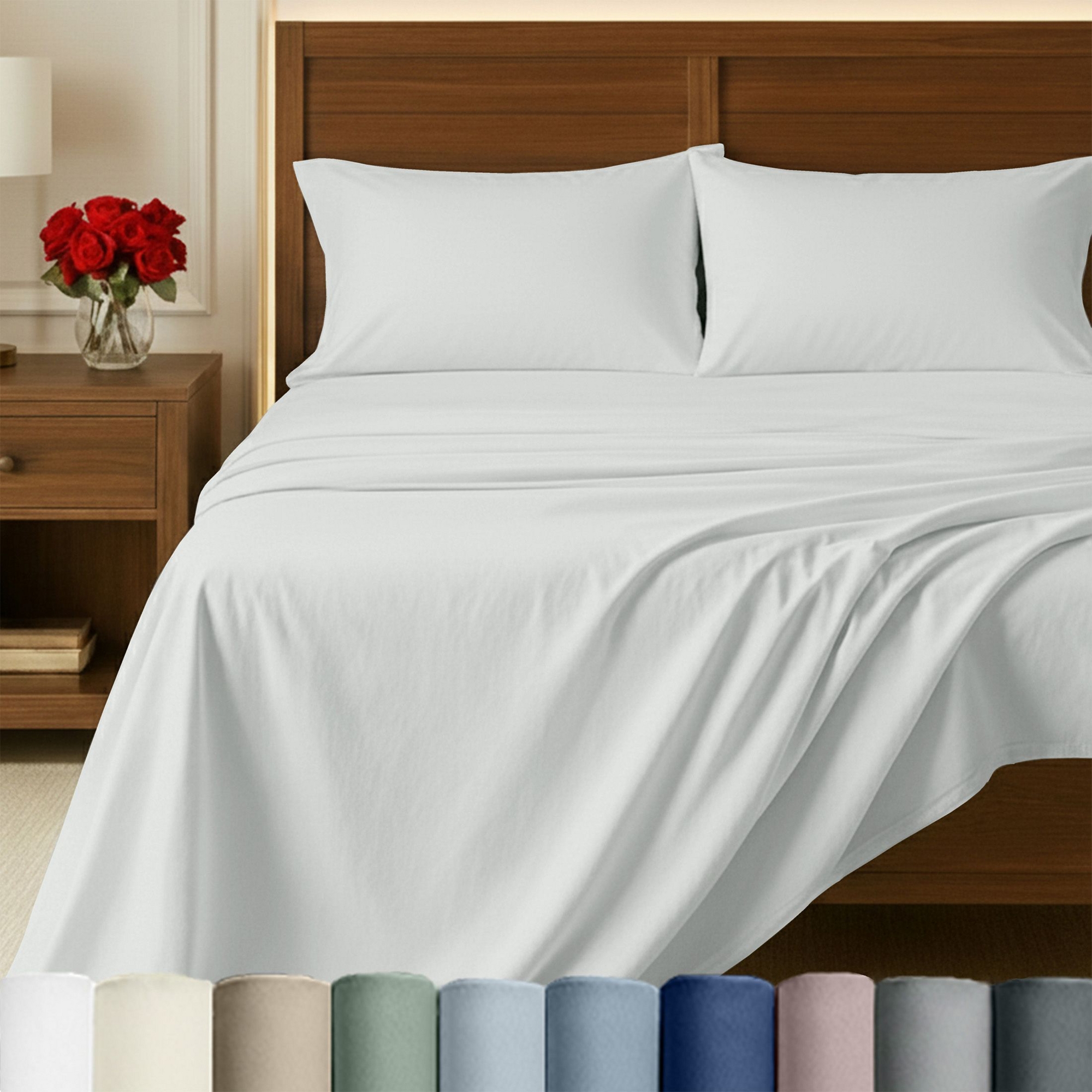 California Design Den Certified 100% Egyptian Cotton King Size Sheets, Cotton Bed Sheets, 4 Piece Bedding Sheets & Pillowcases Set, Ivory