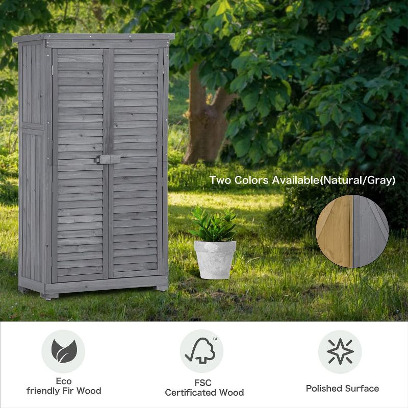 Lorna 3-tier Fir Wood Patio Tool Shed, Storage Shed Cabinet, Outdoor Furniture - Maison Boucle, 5 of 9