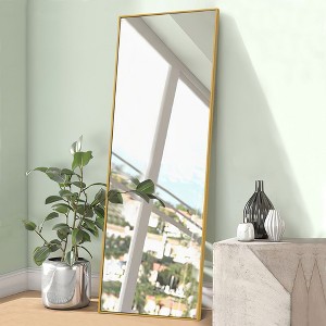 Wooakway Black/Gold/Silver Metal Full Length Mirrors Accent Wall Mirror Freestand Mirror with Bracket - 1 of 4