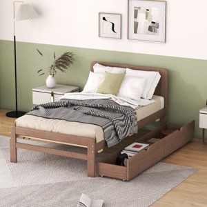 RISOKEYS Twin Size Platform Bed,Solid Wood Platform Bed Frame with Headboard and Slats Support,for Living Room, Bedroom, No Box Spring Needed - 1 of 4