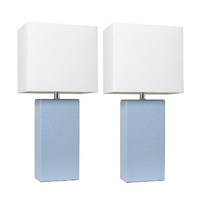 (2pk) 21" Monaco Avenue Modern Leather Table Lamp Periwinkle Blue - Elegant Designs