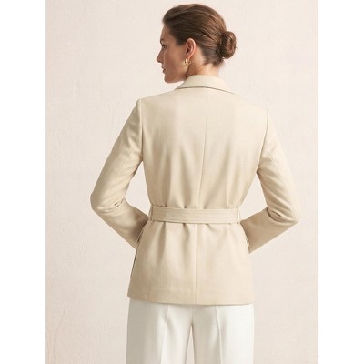 Женские куртки INSPIRE CHIC Women's Notched Lapel Single Breasted Belted Flattering Fit Long Sleeve Business Work Blazer Jackets S Apricot — фото 3