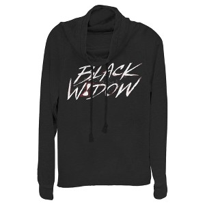 Juniors Womens Marvel Black Widow Chalk Logo Cowl Neck Sweatshirt - 1 of 3