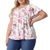 Women's Plus Size Boho Floral V Neck Ruffle Short Sleeve Pleated Casual Blouse - Agnes Orinda - 2 of 4