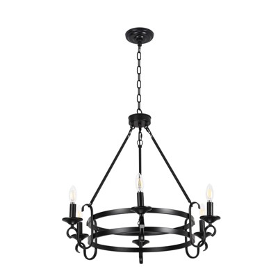 PAKOKULA 6-Light Black Vintage Candle Style Wagon Wheel Chandelier