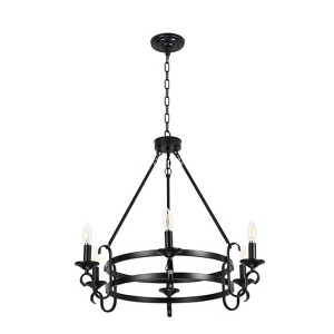 PAKOKULA 6-Light Black Vintage Candle Style Wagon Wheel Chandelier - 1 of 4