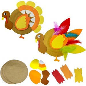 4E's Novelty 12 Pack Turkey Plate Craft for Kids - Fall Thanksgiving Arts and Crafts for Kids Ages 3-12, Fun DIY Thanksgiving Plate Party Decorations - 1 of 4