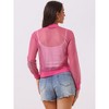 Allegra K Women's Sheer Mesh Shiny Long Sleeve See-Through Zip-Up Jacket - 3 of 4