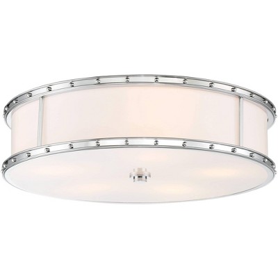 Minka Lavery Industrial Ceiling Light Flush Mount Fixture 20 1/4" Chrome Steel LED Etched White Glass for Bedroom Kitchen Hallway