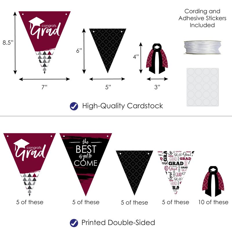 Big Dot of Happiness 30 Piece Maroon Graduation Party Pennant Triangle Banner, 4 of 10