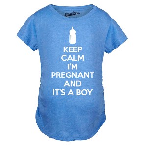 Maternity Keep Calm Im Pregnant and Its a Boy Shirt Funny Pregnancy Announcement - Crazy Dog Maternity T Shirt - 1 of 4