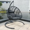 VisioGear Patio Swing Egg Chairs with Puffy Cushion, Wicker Weaving Egg Chair with Base Frame for Living Room Balcony, Black, 46.5"*72.83"*41.8" - 2 of 4