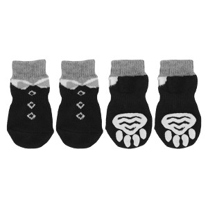 Unique Bargains Dog Cats Non-Slip Socks Bow Tie Pattern Paw Protection and Traction Black 4 Pcs - 1 of 4