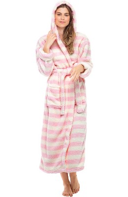 Women's Winter Robe with Faux Fur Feather, Plush Fleece Hooded Bathrobe