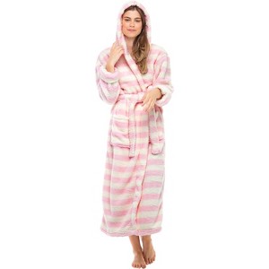 ADR Women's Robe, Plush Fleece Women's Bathrobe with Hood, Long Fluffy Fuzzy Bath Robe Pink Purple Plus Size - 1 of 4