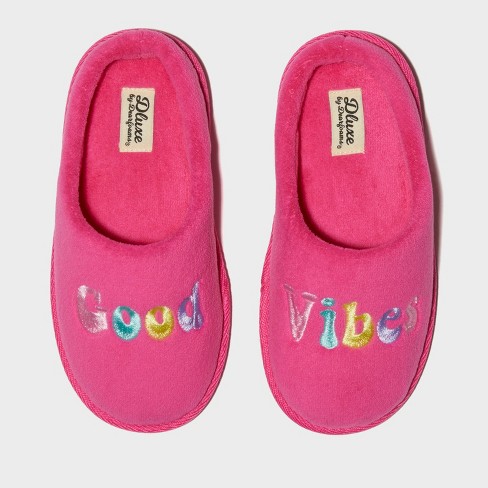 dluxe by dearfoams Kids' Good Vibes Slide Slippers - Hot Pink 11-12