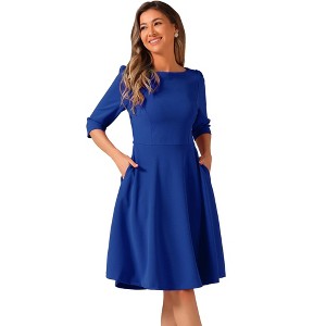 INSPIRE CHIC Women's Boat Neck Half Sleeves Midi Flared Office Dresses - 1 of 4