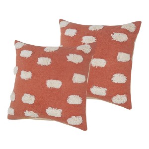 HomeRoots Set of Two 20" Orange And Natural And Orange Polka Dot Cotton Throw Pillows with Pompoms - 1 of 4