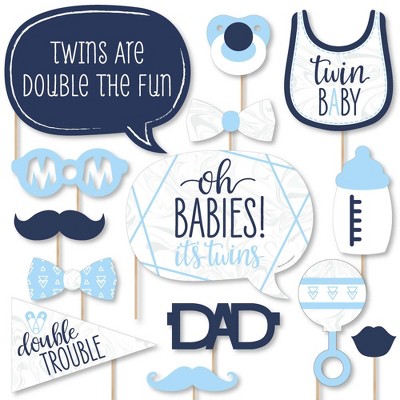 Big Dot of Happiness It's Twin Boys - Blue Twins Baby Shower Photo Booth Props Kit - 20 Count