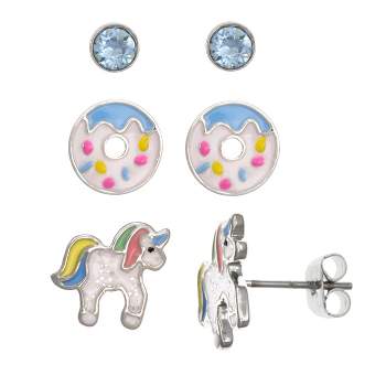 FAO Schwarz Crystal, Donut, Unicorn Stud Earring Set