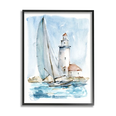 Stupell Industries Nautical Sailboat & Lighthouse Framed Giclee : Target