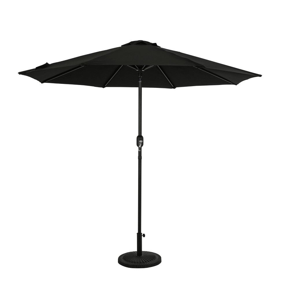 Photos - Parasol 9' x 9' Mirage II Market Patio Umbrella with Auto-Tilt Black - Island Umbrella: Outdoor, Wind Vent, UV Protection