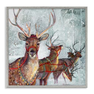 Stupell Industries Winter Reindeer Holiday Landscape Framed Giclee Art, Gray, 24" x 24" - 1 of 4