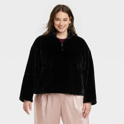 Women's Faux Fur Quarter Zip Sweatshirt - A New Day™ : Target