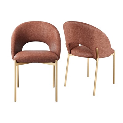 CLIHOME Set of 2 Indoor Accent Chair PU Dining Chairs with Metal Legs