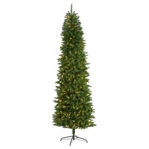 7.5ft. Slim Green Pine Artificial Christmas Tree with 350 Clear LED Lights – Elegant Space-Saving Holiday X-Mas Tree - 1 of 4